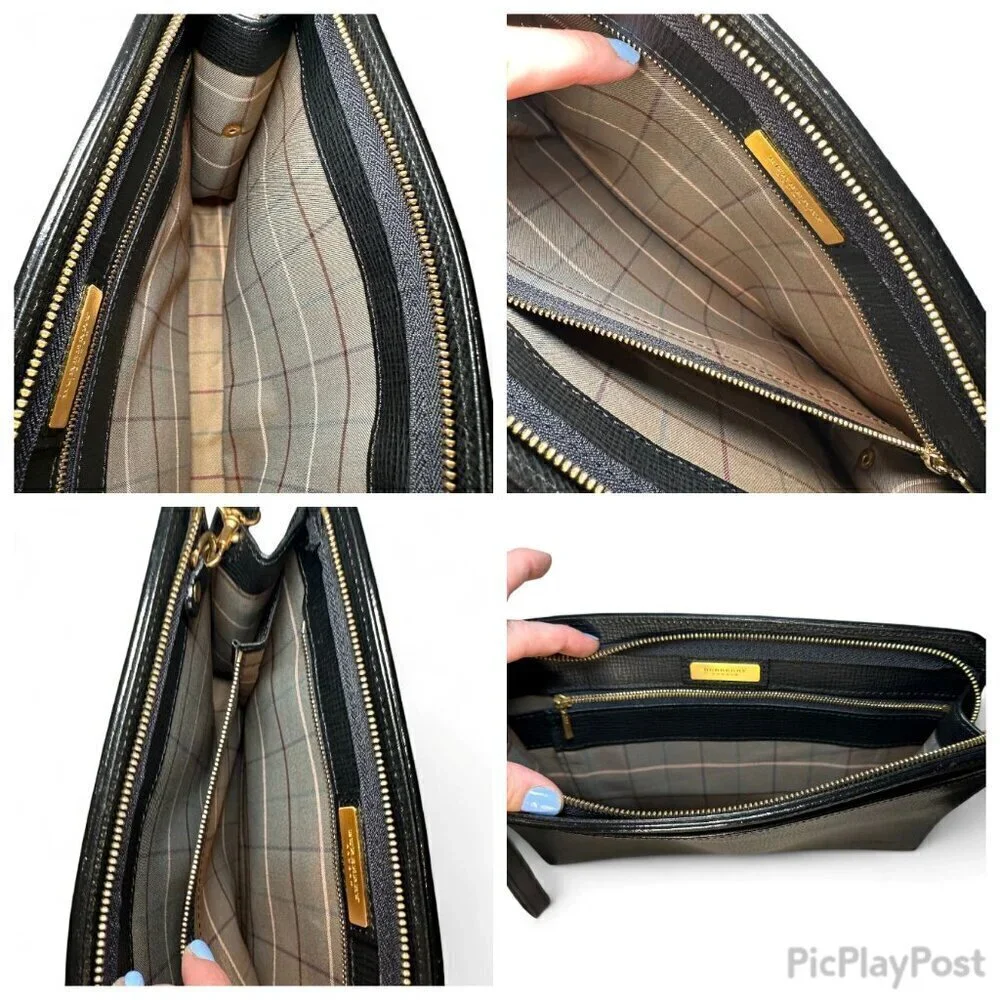 BURBERRY Black Leather Zip Clutch Wristlet, Unisex